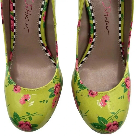 Betsey Johnson NEW Women 5M Floral Green High Heel Platform Pumps Lace Up Ribbon - Picture 8 of 15